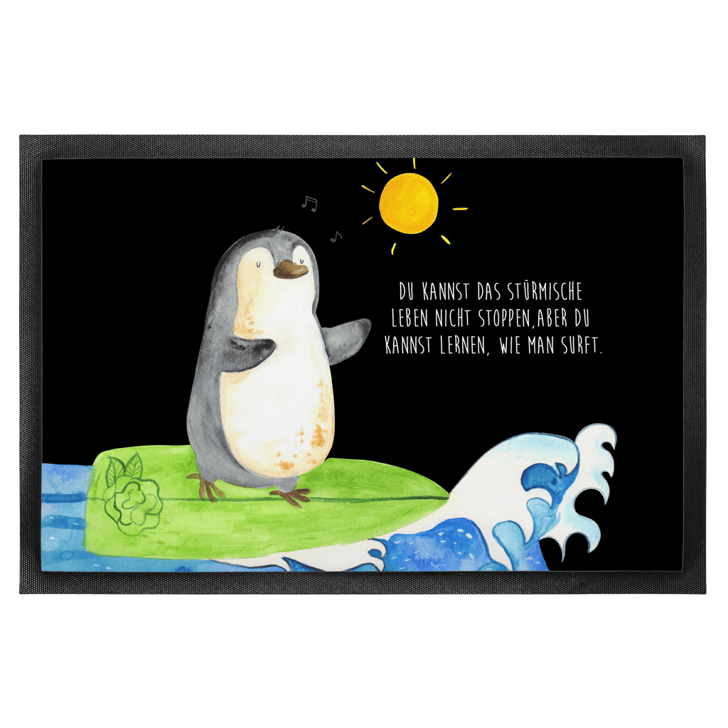 Fußmatte Pinguin Surfer Türvorleger, Schmutzmatte, Fußabtreter, Matte, Schmutzfänger, Fußabstreifer, Schmutzfangmatte, Türmatte, Motivfußmatte, Haustürmatte, Vorleger, Pinguin, Pinguine, surfen, Surfer, Hawaii, Urlaub, Wellen, Wellen reiten, Portugal