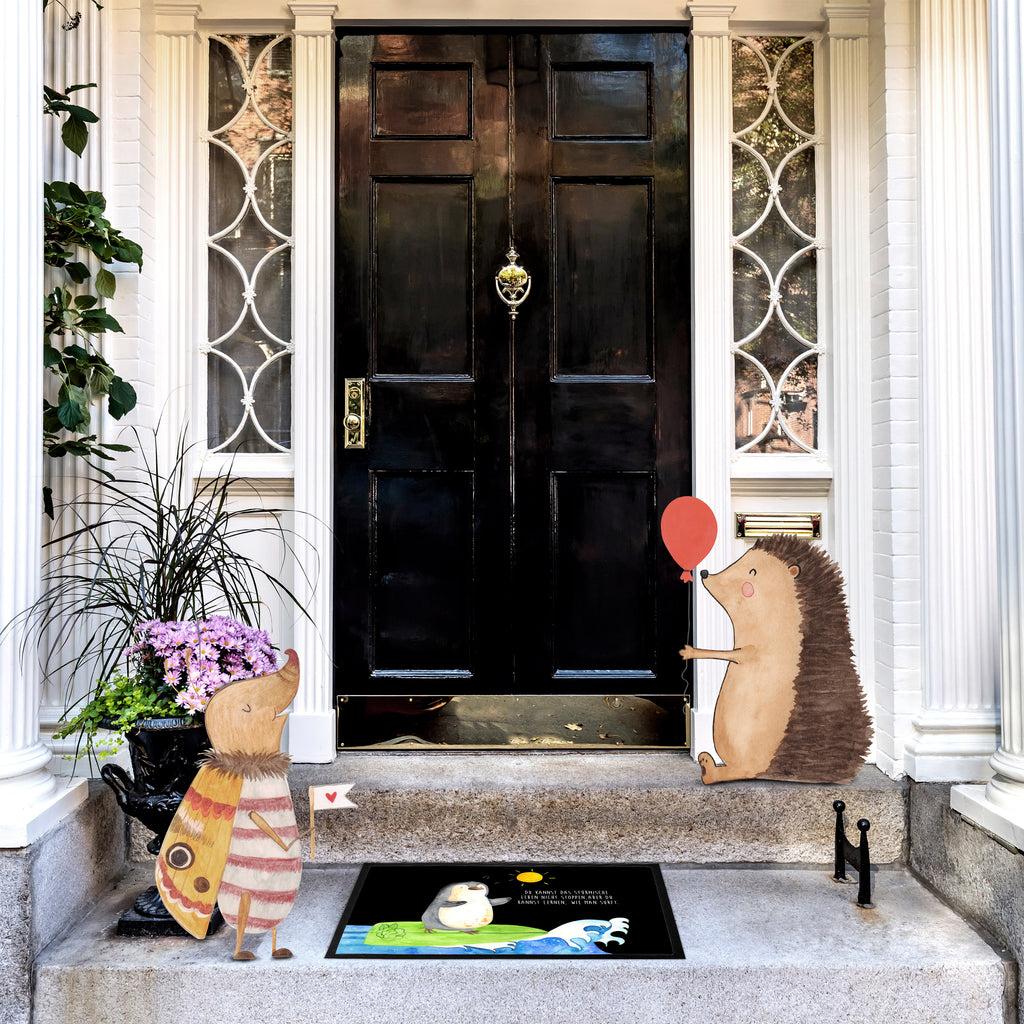 Fußmatte Pinguin Surfer Türvorleger, Schmutzmatte, Fußabtreter, Matte, Schmutzfänger, Fußabstreifer, Schmutzfangmatte, Türmatte, Motivfußmatte, Haustürmatte, Vorleger, Pinguin, Pinguine, surfen, Surfer, Hawaii, Urlaub, Wellen, Wellen reiten, Portugal