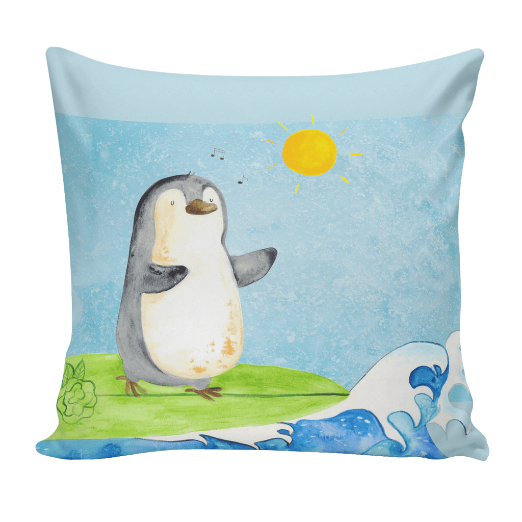 40x40 Kissen Pinguin Surfer Kissenhülle, Kopfkissen, Sofakissen, Dekokissen, Motivkissen, Pinguin, Pinguine, surfen, Surfer, Hawaii, Urlaub, Wellen, Wellen reiten, Portugal