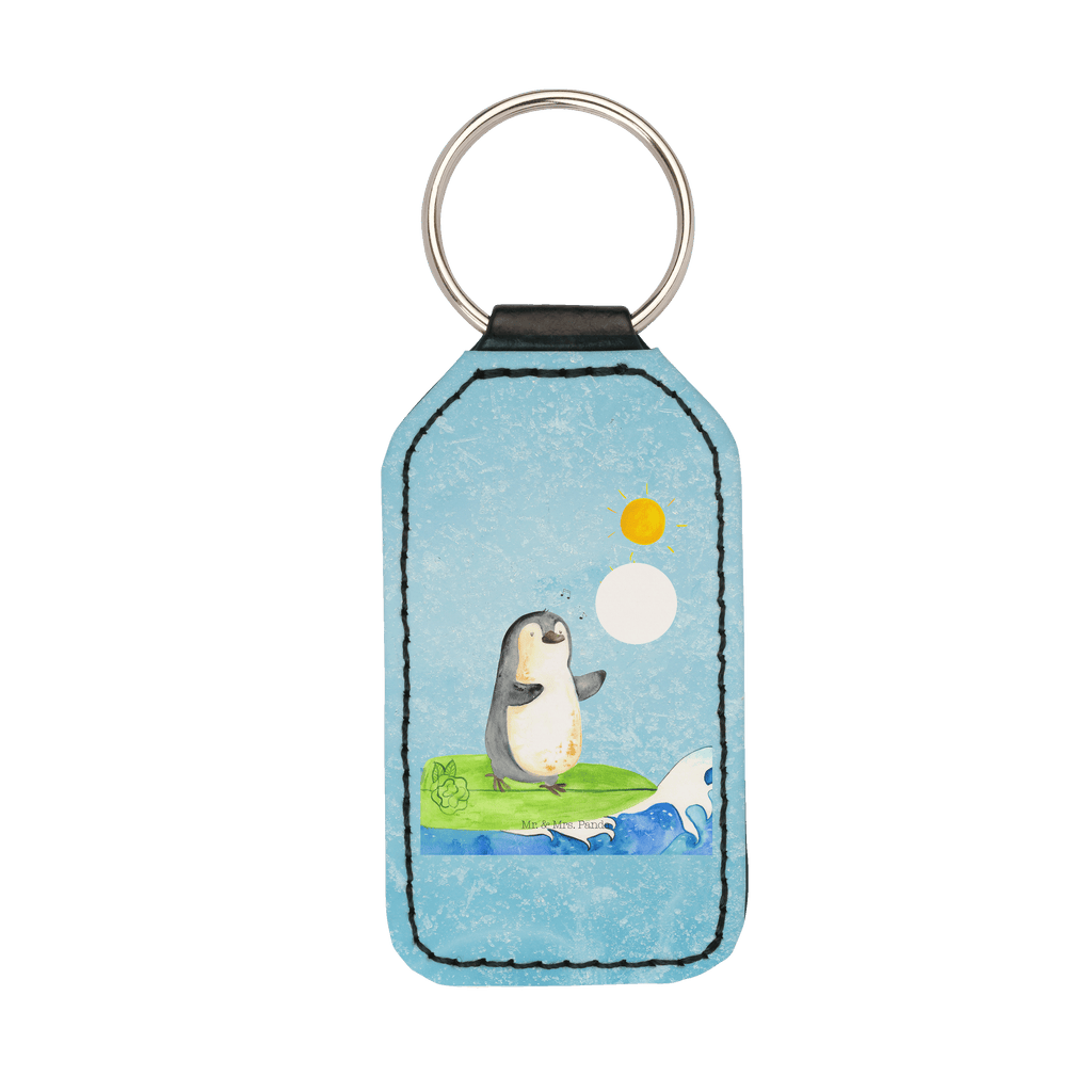 Rechteckig Schlüsselanhänger Pinguin Surfer Schlüsselanhänger, Anhänger, Taschenanhänger, Glücksbringer, Schutzengel, Pinguin, Pinguine, surfen, Surfer, Hawaii, Urlaub, Wellen, Wellen reiten, Portugal