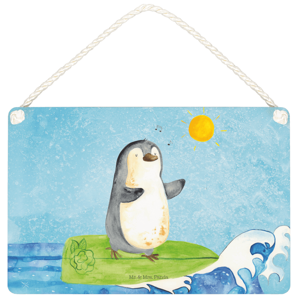 Deko Schild Pinguin Surfer Dekoschild, Deko Schild, Schild, Tür Schild, Türschild, Holzschild, Wandschild, Wanddeko, Pinguin, Pinguine, surfen, Surfer, Hawaii, Urlaub, Wellen, Wellen reiten, Portugal