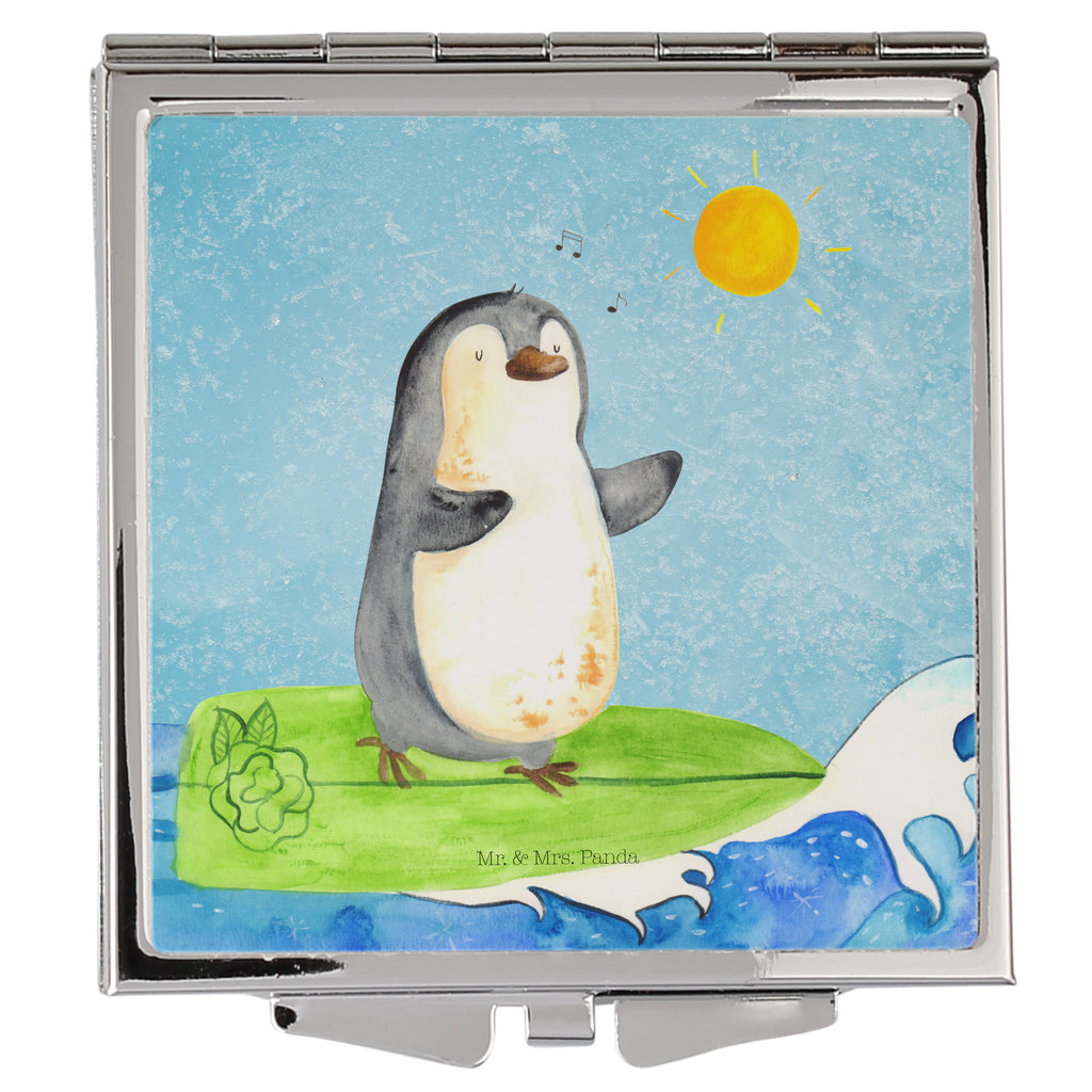 Handtaschenspiegel quadratisch Pinguin Surfer Spiegel, Handtasche, Quadrat, silber, schminken, Schminkspiegel, Pinguin, Pinguine, surfen, Surfer, Hawaii, Urlaub, Wellen, Wellen reiten, Portugal