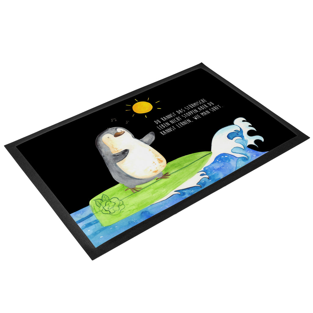 Fußmatte Pinguin Surfer Türvorleger, Schmutzmatte, Fußabtreter, Matte, Schmutzfänger, Fußabstreifer, Schmutzfangmatte, Türmatte, Motivfußmatte, Haustürmatte, Vorleger, Pinguin, Pinguine, surfen, Surfer, Hawaii, Urlaub, Wellen, Wellen reiten, Portugal