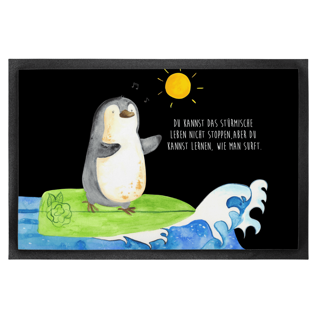 Fußmatte Pinguin Surfer Türvorleger, Schmutzmatte, Fußabtreter, Matte, Schmutzfänger, Fußabstreifer, Schmutzfangmatte, Türmatte, Motivfußmatte, Haustürmatte, Vorleger, Pinguin, Pinguine, surfen, Surfer, Hawaii, Urlaub, Wellen, Wellen reiten, Portugal