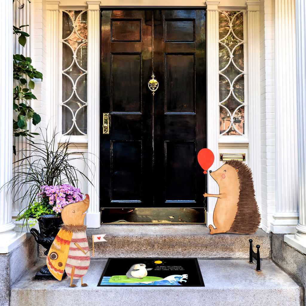 Fußmatte Pinguin Surfer Türvorleger, Schmutzmatte, Fußabtreter, Matte, Schmutzfänger, Fußabstreifer, Schmutzfangmatte, Türmatte, Motivfußmatte, Haustürmatte, Vorleger, Pinguin, Pinguine, surfen, Surfer, Hawaii, Urlaub, Wellen, Wellen reiten, Portugal