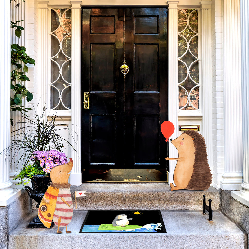 Fußmatte Pinguin Surfer Türvorleger, Schmutzmatte, Fußabtreter, Matte, Schmutzfänger, Fußabstreifer, Schmutzfangmatte, Türmatte, Motivfußmatte, Haustürmatte, Vorleger, Pinguin, Pinguine, surfen, Surfer, Hawaii, Urlaub, Wellen, Wellen reiten, Portugal