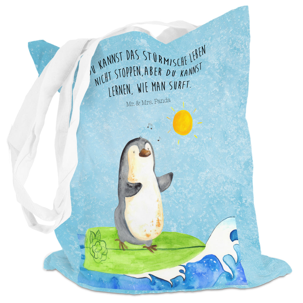 Tragetasche Pinguin Surfer Beuteltasche, Beutel, Einkaufstasche, Jutebeutel, Stoffbeutel, Pinguin, Pinguine, surfen, Surfer, Hawaii, Urlaub, Wellen, Wellen reiten, Portugal