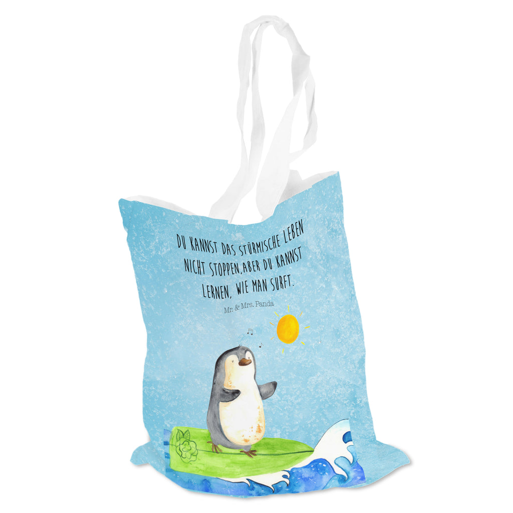 Tragetasche Pinguin Surfer Beuteltasche, Beutel, Einkaufstasche, Jutebeutel, Stoffbeutel, Pinguin, Pinguine, surfen, Surfer, Hawaii, Urlaub, Wellen, Wellen reiten, Portugal
