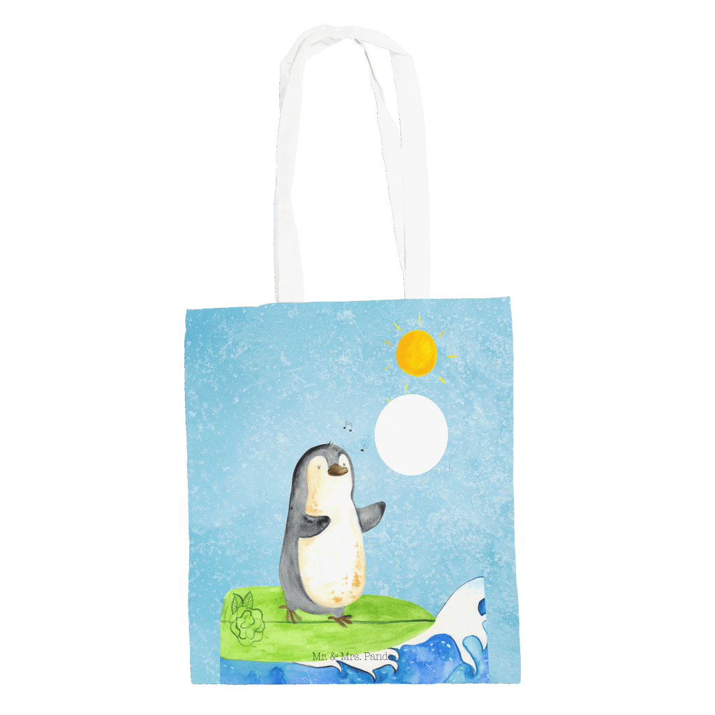 Tragetasche Pinguin Surfer Beuteltasche, Beutel, Einkaufstasche, Jutebeutel, Stoffbeutel, Pinguin, Pinguine, surfen, Surfer, Hawaii, Urlaub, Wellen, Wellen reiten, Portugal