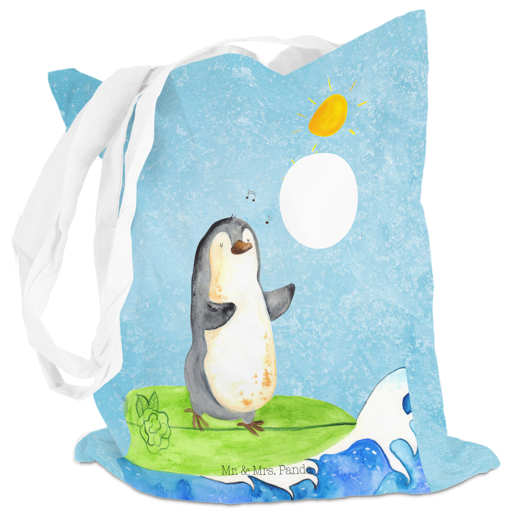 Tragetasche Pinguin Surfer Beuteltasche, Beutel, Einkaufstasche, Jutebeutel, Stoffbeutel, Pinguin, Pinguine, surfen, Surfer, Hawaii, Urlaub, Wellen, Wellen reiten, Portugal