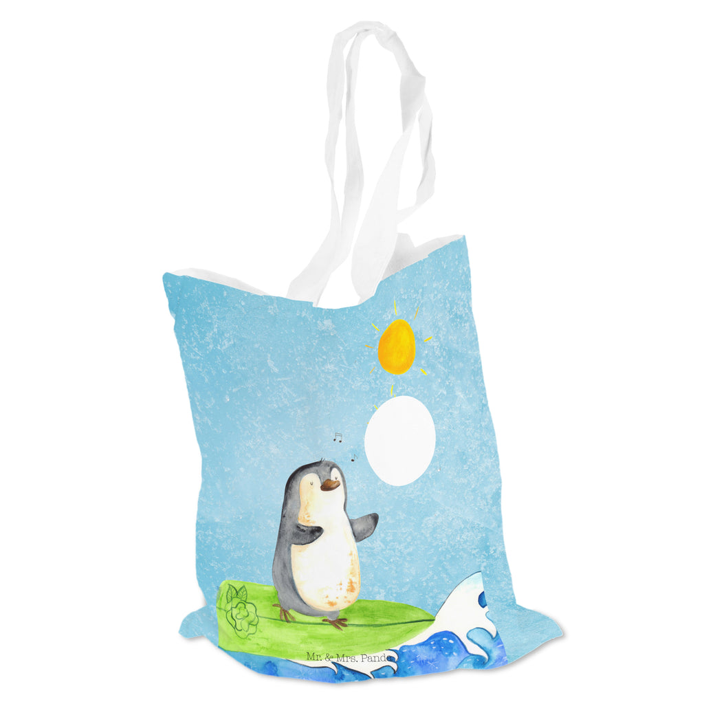 Tragetasche Pinguin Surfer Beuteltasche, Beutel, Einkaufstasche, Jutebeutel, Stoffbeutel, Pinguin, Pinguine, surfen, Surfer, Hawaii, Urlaub, Wellen, Wellen reiten, Portugal