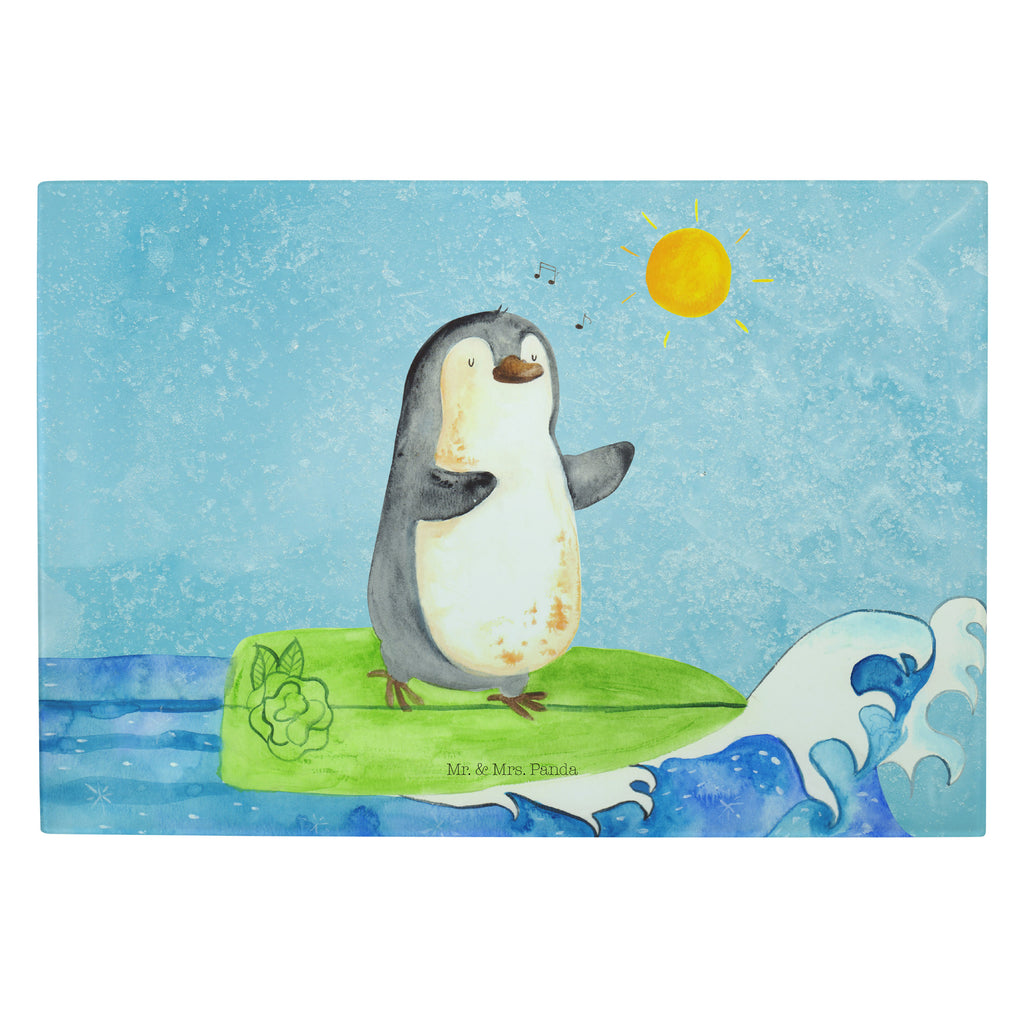 XL Glas Schneidbrett Pinguin Surfer Glasschneidebrett, Schneidebrett, Frühstücksbrett, Küche, Pinguin, Pinguine, surfen, Surfer, Hawaii, Urlaub, Wellen, Wellen reiten, Portugal