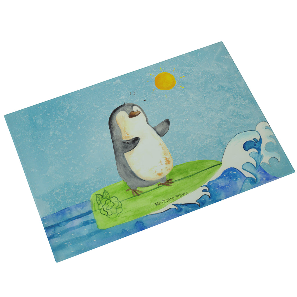 XL Glas Schneidbrett Pinguin Surfer Glasschneidebrett, Schneidebrett, Frühstücksbrett, Küche, Pinguin, Pinguine, surfen, Surfer, Hawaii, Urlaub, Wellen, Wellen reiten, Portugal