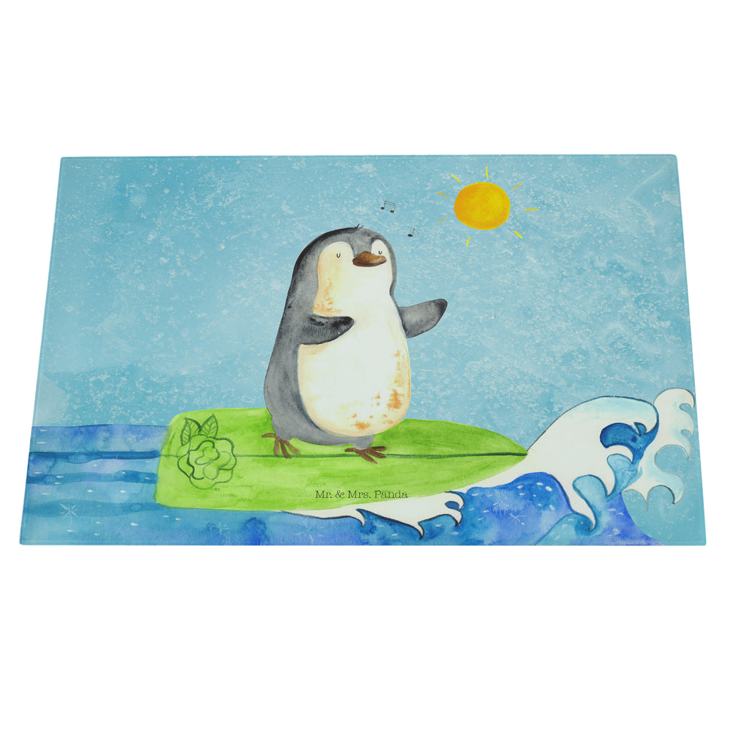XL Glas Schneidbrett Pinguin Surfer Glasschneidebrett, Schneidebrett, Frühstücksbrett, Küche, Pinguin, Pinguine, surfen, Surfer, Hawaii, Urlaub, Wellen, Wellen reiten, Portugal