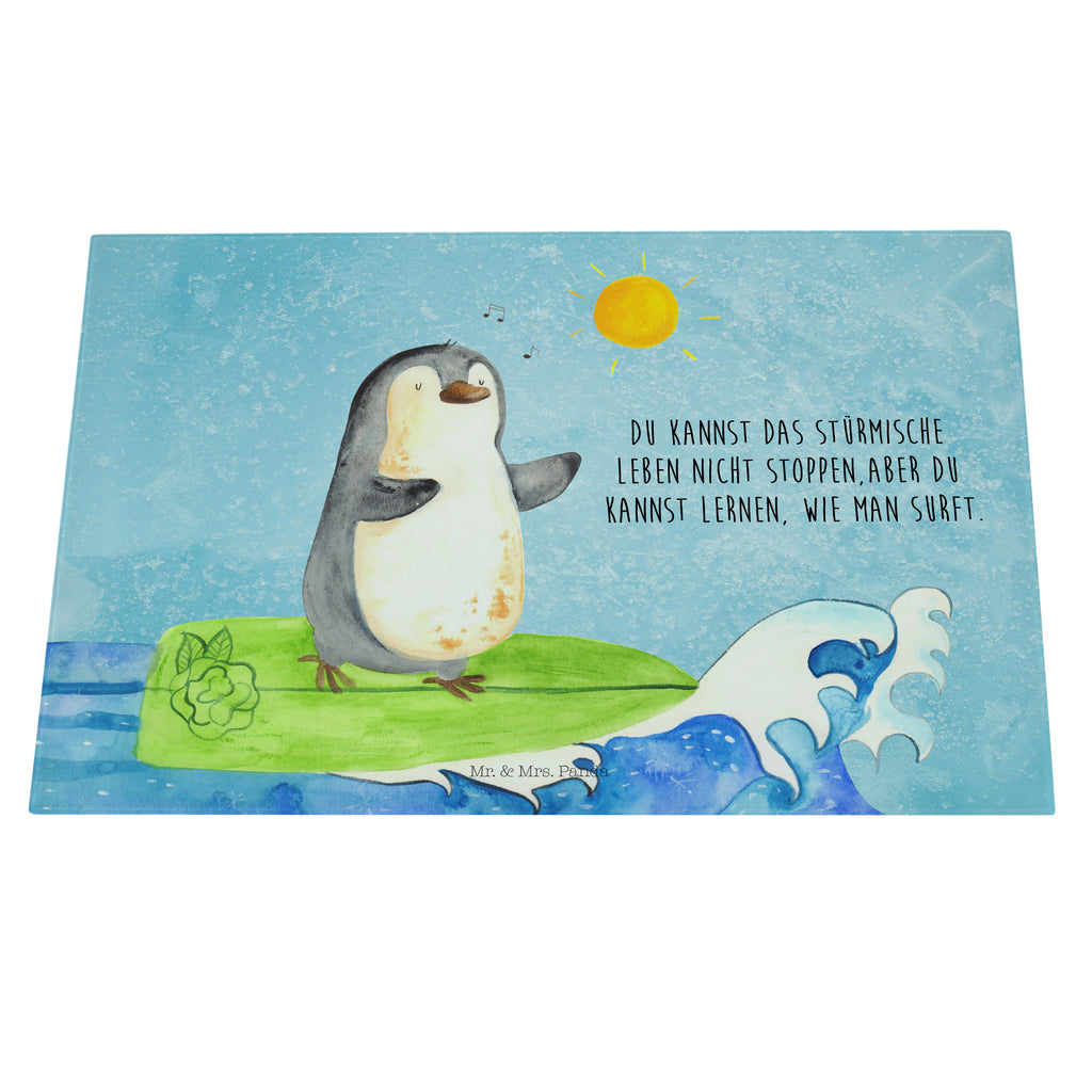 XL Glas Schneidbrett Pinguin Surfer Glasschneidebrett, Schneidebrett, Frühstücksbrett, Küche, Pinguin, Pinguine, surfen, Surfer, Hawaii, Urlaub, Wellen, Wellen reiten, Portugal