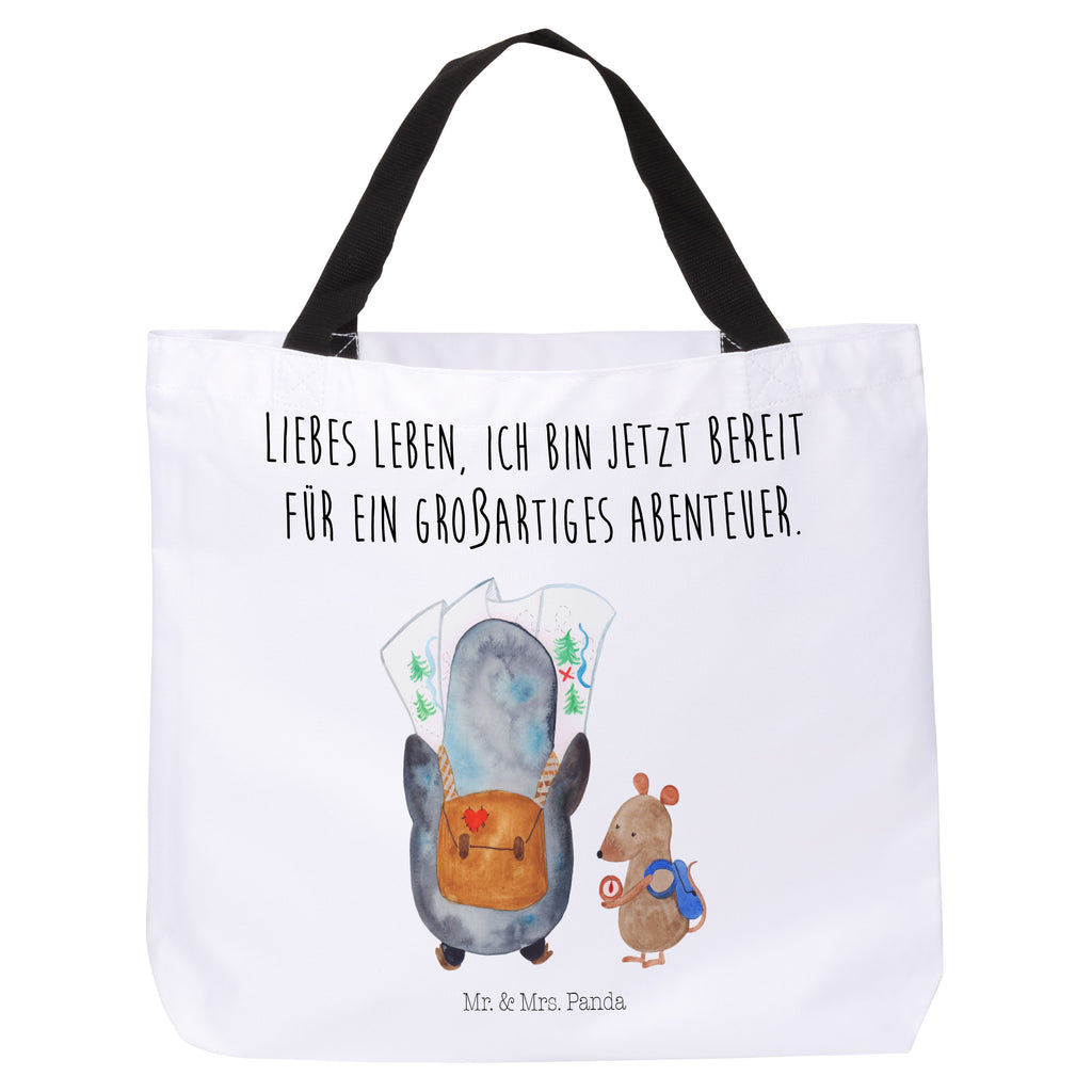 Shopper Pinguin & Maus Wanderer Beutel, Einkaufstasche, Tasche, Strandtasche, Einkaufsbeutel, Shopper, Schultasche, Freizeittasche, Tragebeutel, Schulbeutel, Alltagstasche, Pinguin, Pinguine, Abenteurer, Abenteuer, Roadtrip, Ausflug, Wanderlust, wandern