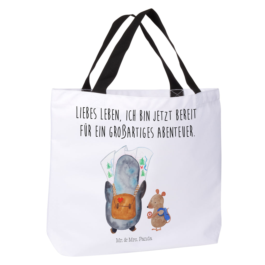 Shopper Pinguin & Maus Wanderer Beutel, Einkaufstasche, Tasche, Strandtasche, Einkaufsbeutel, Shopper, Schultasche, Freizeittasche, Tragebeutel, Schulbeutel, Alltagstasche, Pinguin, Pinguine, Abenteurer, Abenteuer, Roadtrip, Ausflug, Wanderlust, wandern