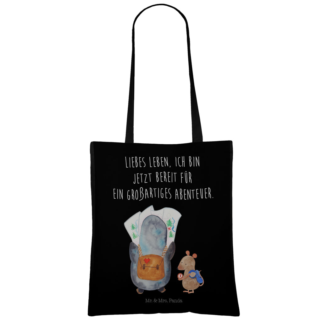 Tragetasche Pinguin & Maus Wanderer Beuteltasche, Beutel, Einkaufstasche, Jutebeutel, Stoffbeutel, Pinguin, Pinguine, Abenteurer, Abenteuer, Roadtrip, Ausflug, Wanderlust, wandern