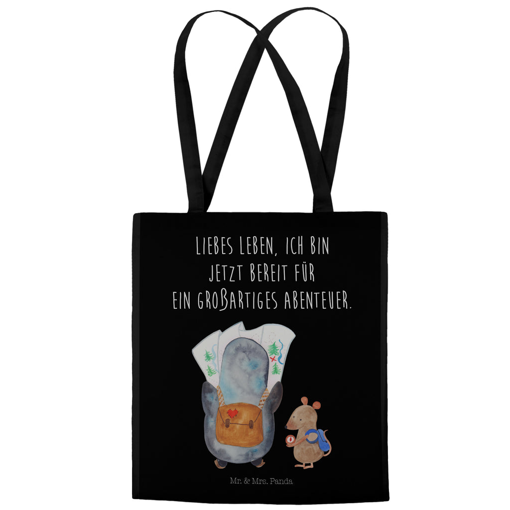 Tragetasche Pinguin & Maus Wanderer Beuteltasche, Beutel, Einkaufstasche, Jutebeutel, Stoffbeutel, Pinguin, Pinguine, Abenteurer, Abenteuer, Roadtrip, Ausflug, Wanderlust, wandern