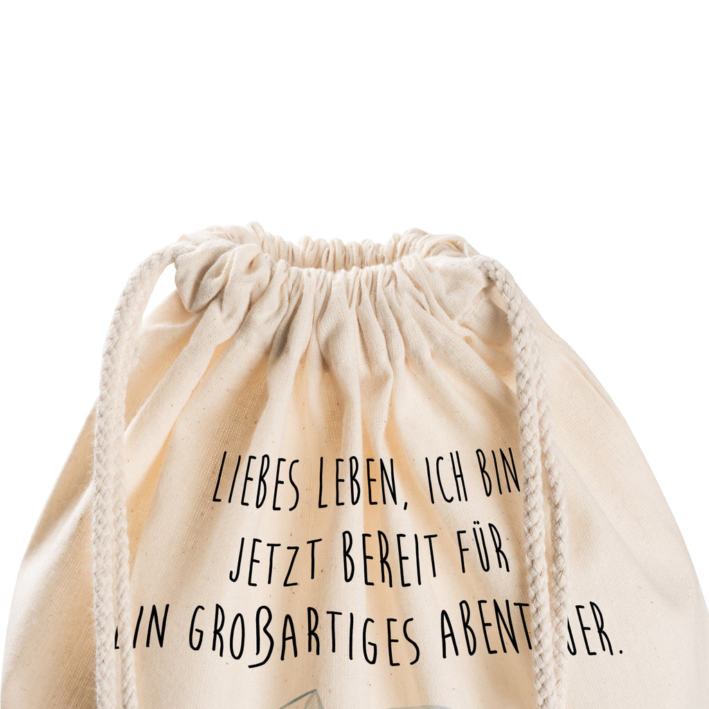 Sportbeutel Pinguin & Maus Wanderer Turnbeutel, Beutel, Sporttasche, Tasche, Stoffbeutel, Pinguin, Pinguine, Abenteurer, Abenteuer, Roadtrip, Ausflug, Wanderlust, wandern