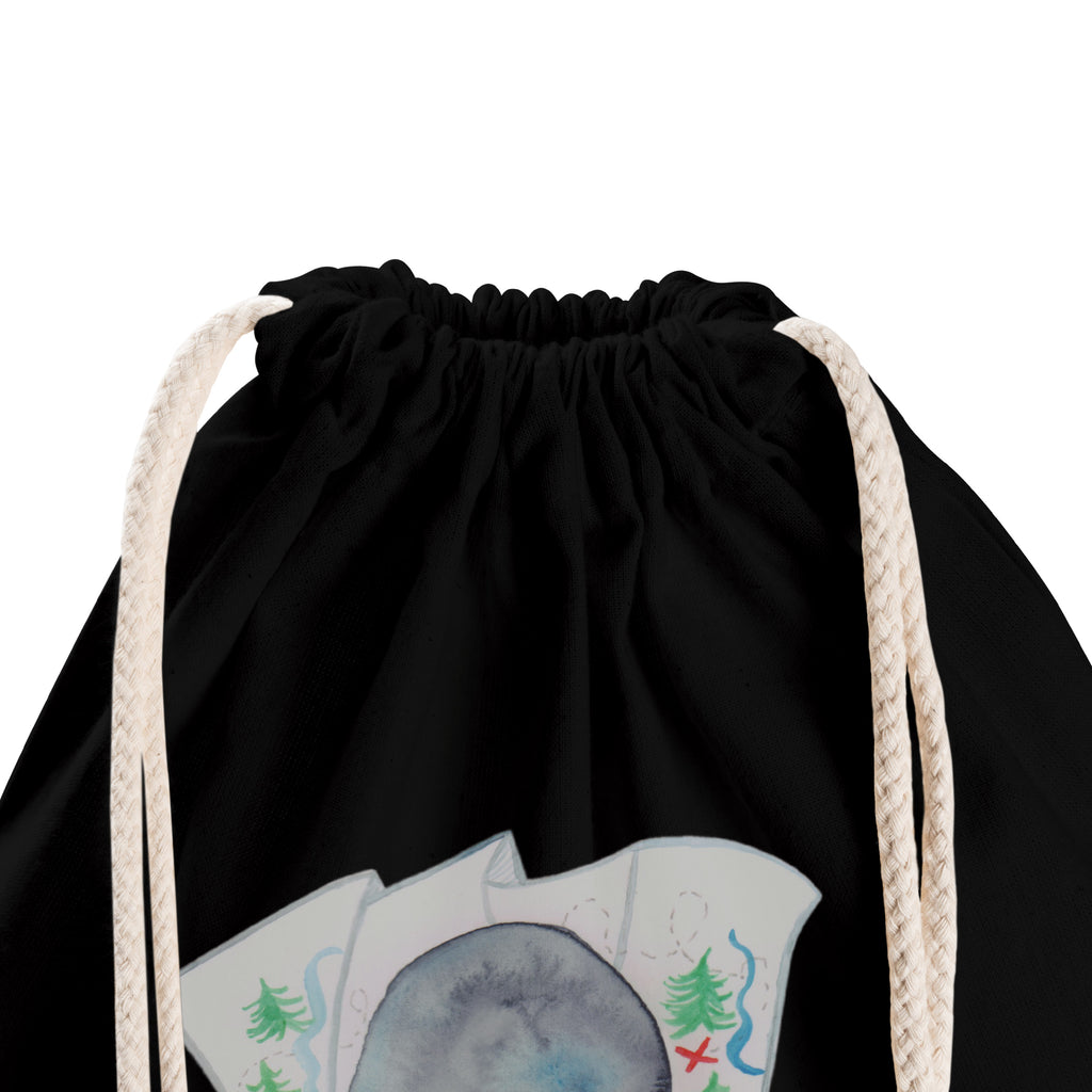 Sportbeutel Pinguin & Maus Wanderer Turnbeutel, Beutel, Sporttasche, Tasche, Stoffbeutel, Pinguin, Pinguine, Abenteurer, Abenteuer, Roadtrip, Ausflug, Wanderlust, wandern