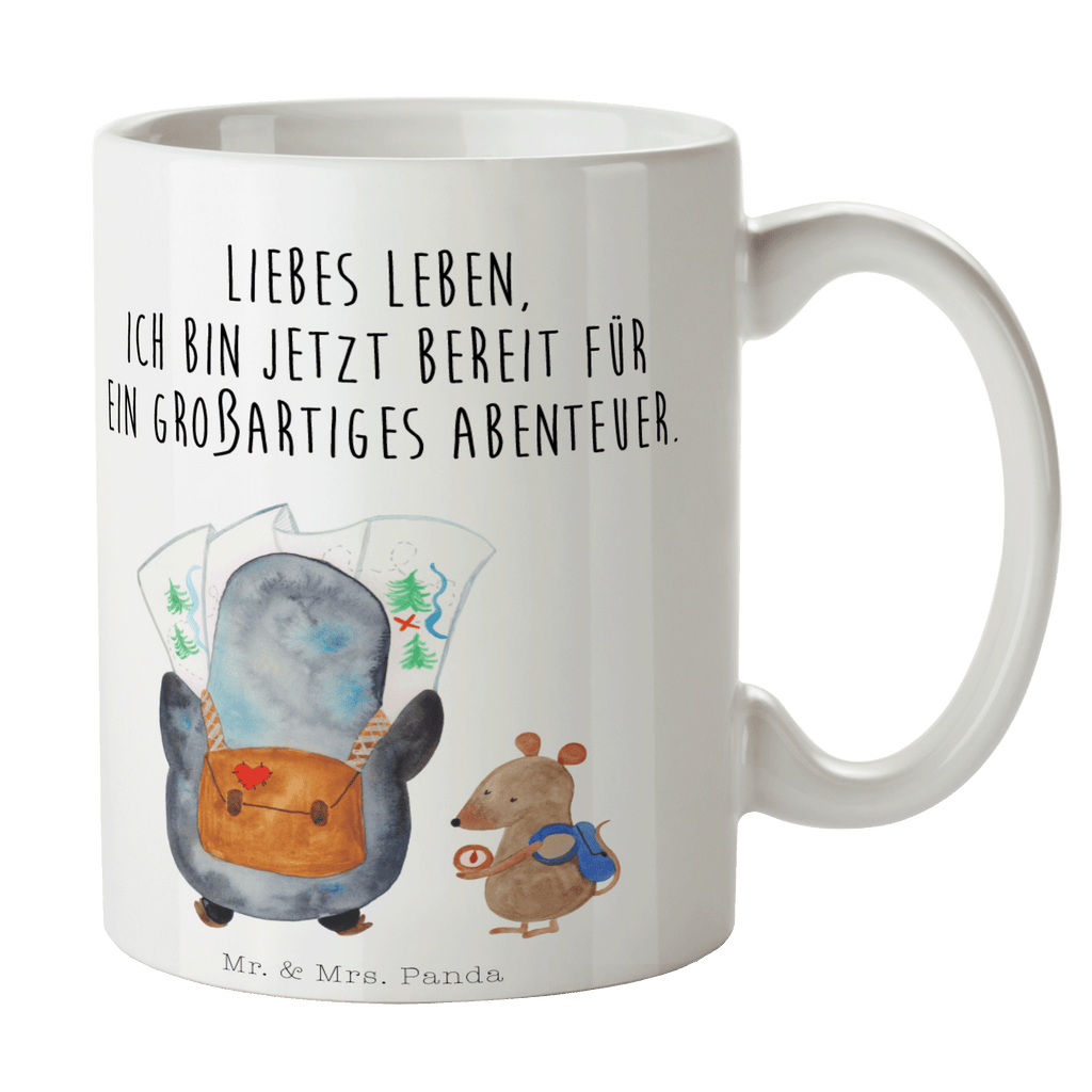 Tasse Pinguin & Maus Wanderer Pinguin, Pinguine, Abenteurer, Abenteuer, Roadtrip, Ausflug, Wanderlust, wandern Becher, Kaffeetasse, Kaffeebecher, Tee, Frühstück, Büro  Pinguin