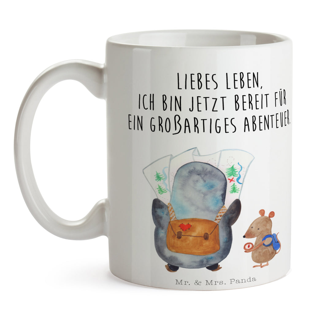 Tasse Pinguin & Maus Wanderer Pinguin, Pinguine, Abenteurer, Abenteuer, Roadtrip, Ausflug, Wanderlust, wandern Becher, Kaffeetasse, Kaffeebecher, Tee, Frühstück, Büro  Pinguin