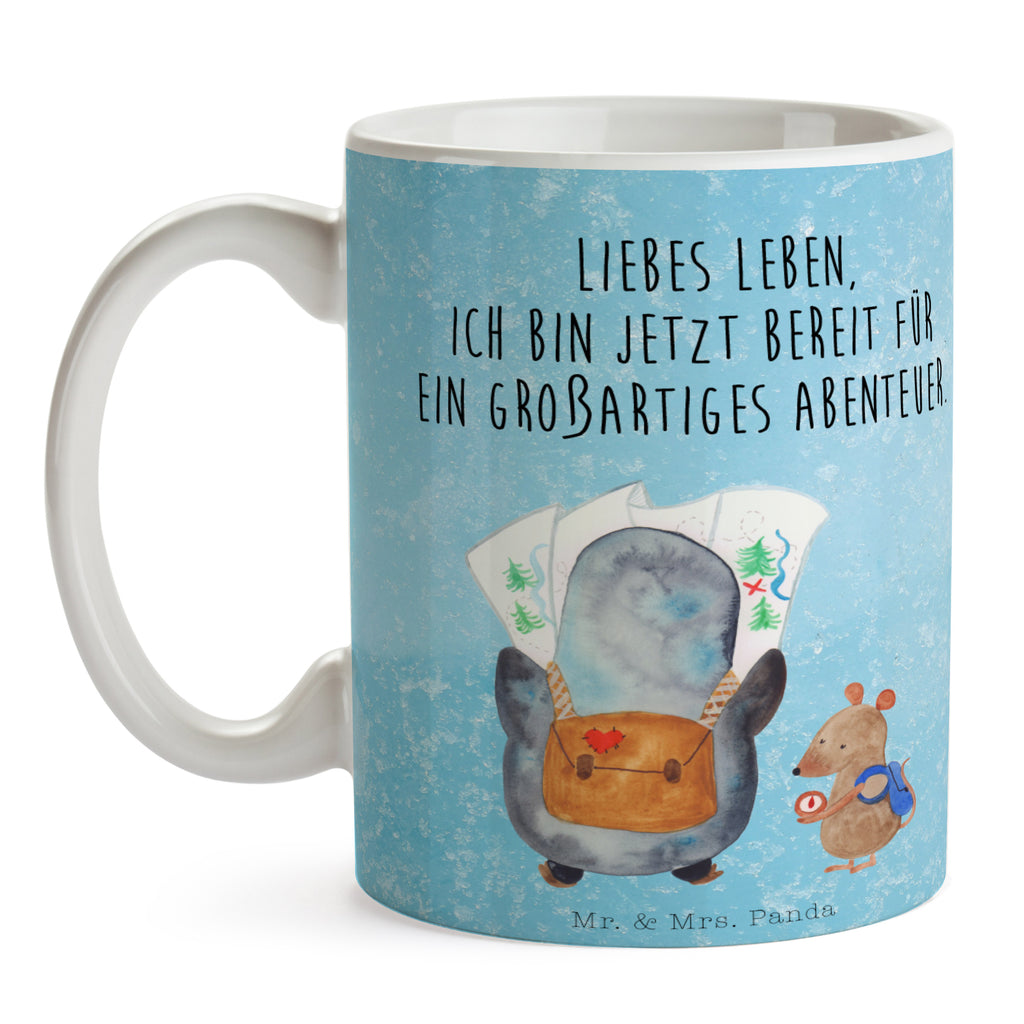 Tasse Pinguin & Maus Wanderer Pinguin, Pinguine, Abenteurer, Abenteuer, Roadtrip, Ausflug, Wanderlust, wandern Becher, Kaffeetasse, Kaffeebecher, Tee, Frühstück, Büro  Pinguin