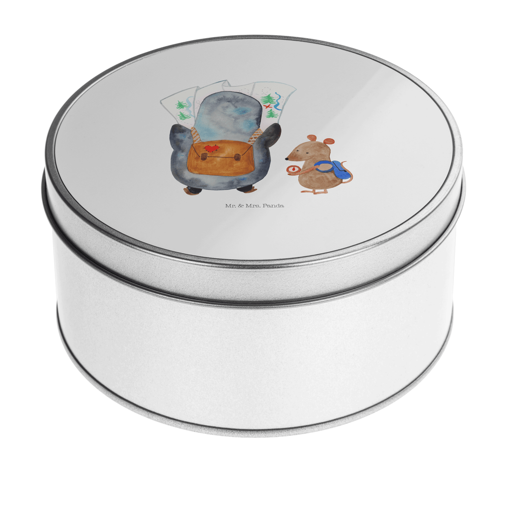 Blechdose rund Pinguin & Maus Wanderer Metalldose, Keksdose, Dose, Vorratsdose, Geschenkbox, Pinguin, Pinguine, Abenteurer, Abenteuer, Roadtrip, Ausflug, Wanderlust, wandern
