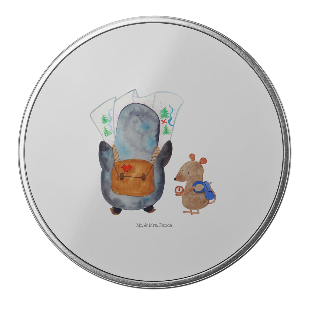 Blechdose rund Pinguin & Maus Wanderer Metalldose, Keksdose, Dose, Vorratsdose, Geschenkbox, Pinguin, Pinguine, Abenteurer, Abenteuer, Roadtrip, Ausflug, Wanderlust, wandern