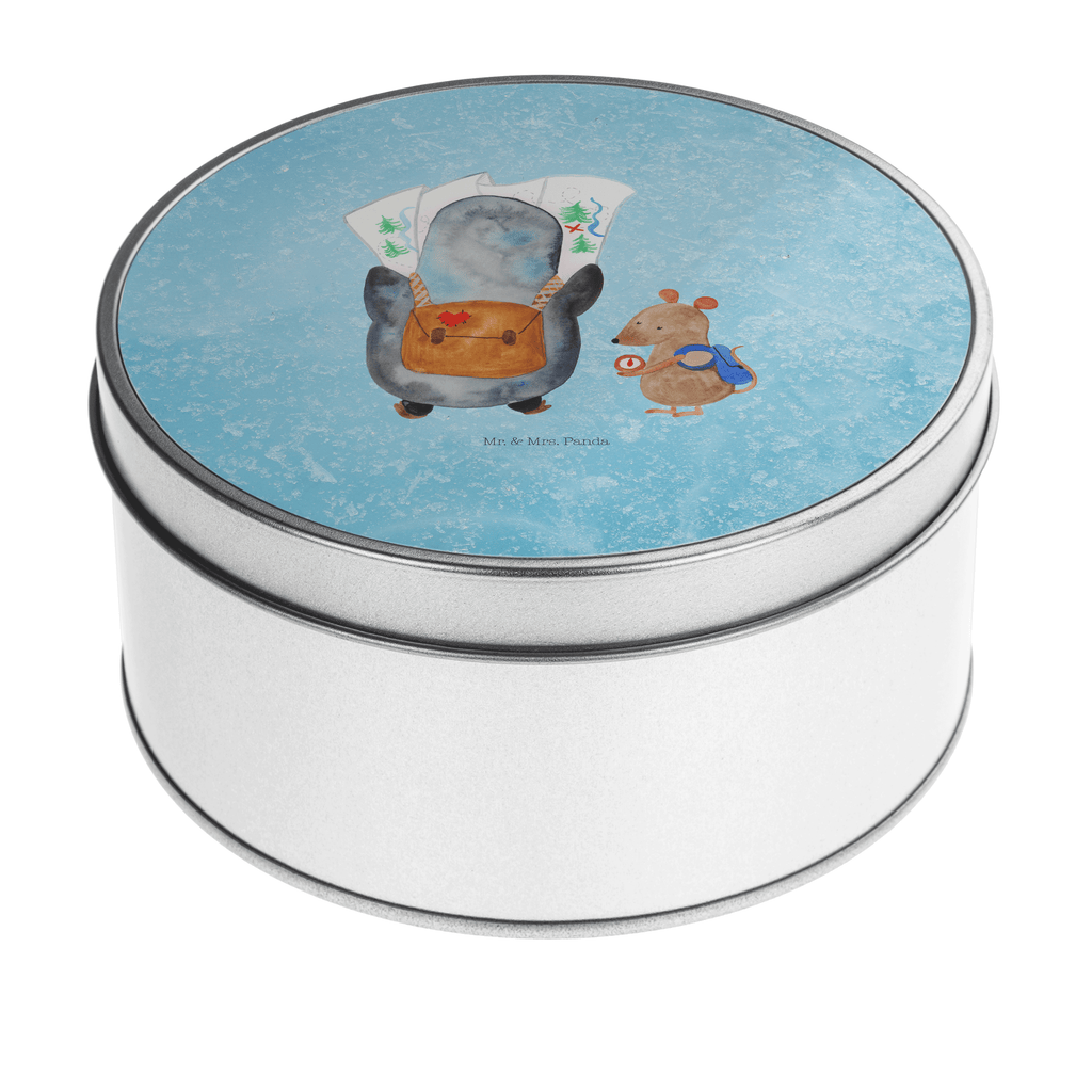 Blechdose rund Pinguin & Maus Wanderer Metalldose, Keksdose, Dose, Vorratsdose, Geschenkbox, Pinguin, Pinguine, Abenteurer, Abenteuer, Roadtrip, Ausflug, Wanderlust, wandern