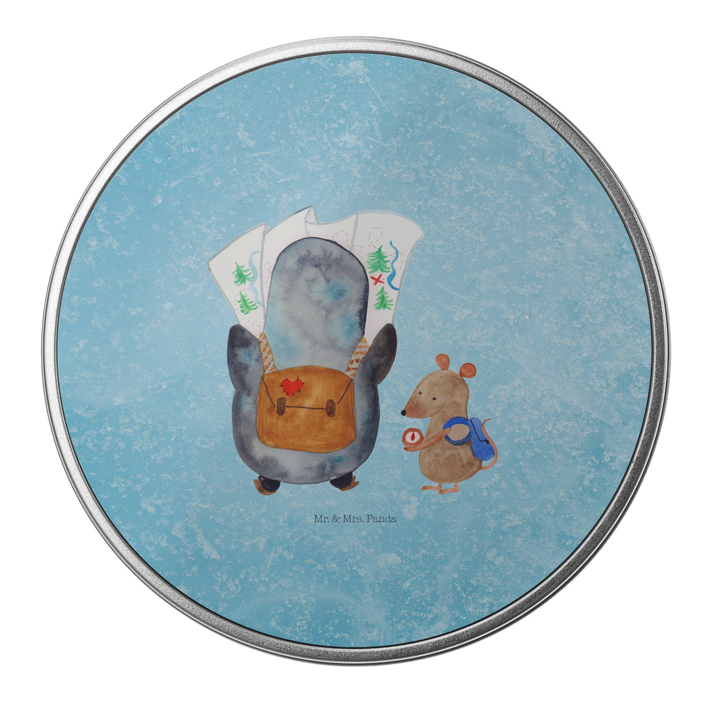 Blechdose rund Pinguin & Maus Wanderer Metalldose, Keksdose, Dose, Vorratsdose, Geschenkbox, Pinguin, Pinguine, Abenteurer, Abenteuer, Roadtrip, Ausflug, Wanderlust, wandern