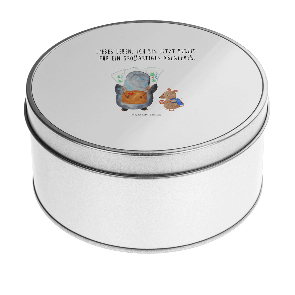 Blechdose rund Pinguin & Maus Wanderer Metalldose, Keksdose, Dose, Vorratsdose, Geschenkbox, Pinguin, Pinguine, Abenteurer, Abenteuer, Roadtrip, Ausflug, Wanderlust, wandern