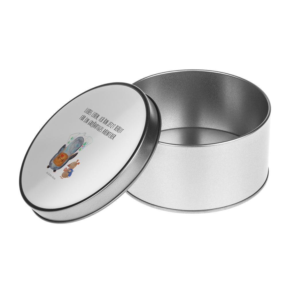 Blechdose rund Pinguin & Maus Wanderer Metalldose, Keksdose, Dose, Vorratsdose, Geschenkbox, Pinguin, Pinguine, Abenteurer, Abenteuer, Roadtrip, Ausflug, Wanderlust, wandern