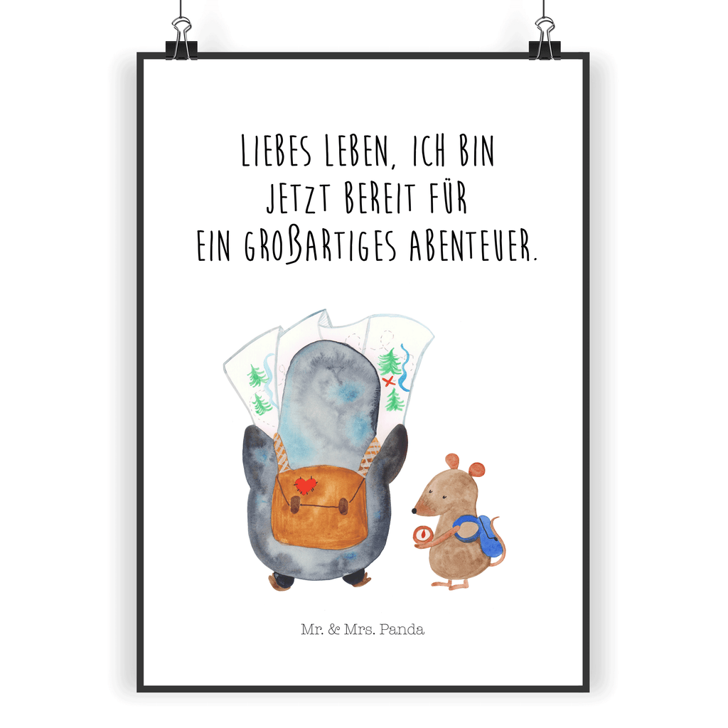 Poster Pinguin & Maus Wanderer Poster, Wandposter, Bild, Wanddeko, Küchenposter, Kinderposter, Wanddeko Bild, Raumdekoration, Wanddekoration, Handgemaltes Poster, Mr. & Mrs. Panda Poster, Designposter, Kunstdruck, Posterdruck, Pinguin, Pinguine, Abenteurer, Abenteuer, Roadtrip, Ausflug, Wanderlust, wandern