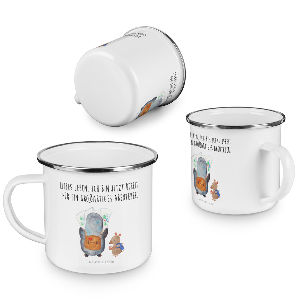 Camping Emaille Tasse Pinguin & Maus Wanderer Campingtasse, Trinkbecher, Metalltasse, Outdoor Tasse, Emaille Trinkbecher, Blechtasse Outdoor, Emaille Campingbecher, Edelstahl Trinkbecher, Metalltasse für Camping, Kaffee Blechtasse, Camping Tasse Metall, Pinguin, Pinguine, Abenteurer, Abenteuer, Roadtrip, Ausflug, Wanderlust, wandern