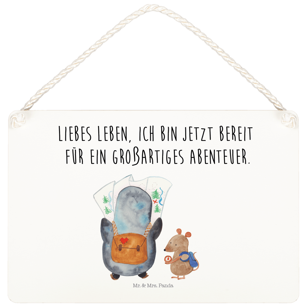 Deko Schild Pinguin & Maus Wanderer Dekoschild, Deko Schild, Schild, Tür Schild, Türschild, Holzschild, Wandschild, Wanddeko, Pinguin, Pinguine, Abenteurer, Abenteuer, Roadtrip, Ausflug, Wanderlust, wandern