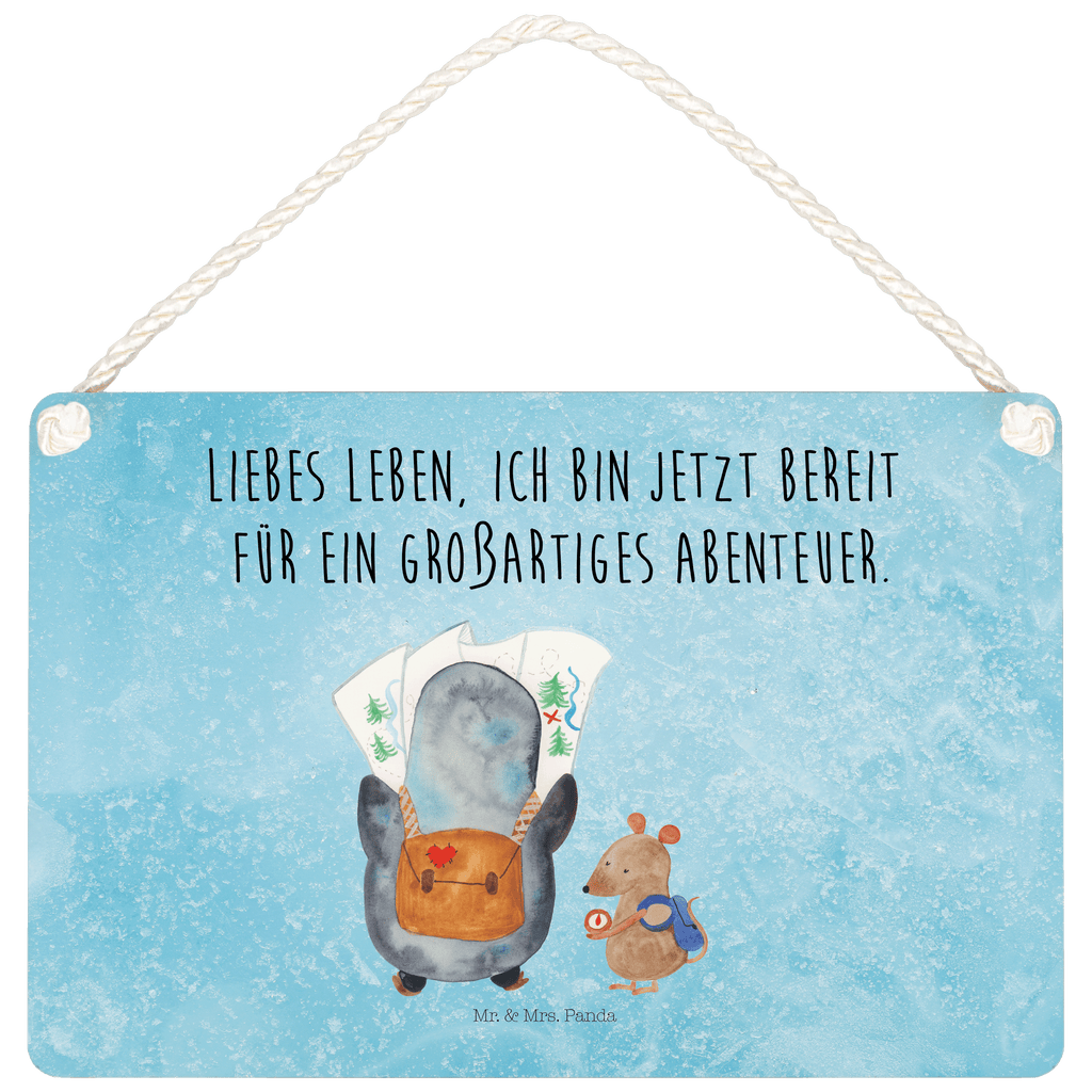 Deko Schild Pinguin & Maus Wanderer Dekoschild, Deko Schild, Schild, Tür Schild, Türschild, Holzschild, Wandschild, Wanddeko, Pinguin, Pinguine, Abenteurer, Abenteuer, Roadtrip, Ausflug, Wanderlust, wandern