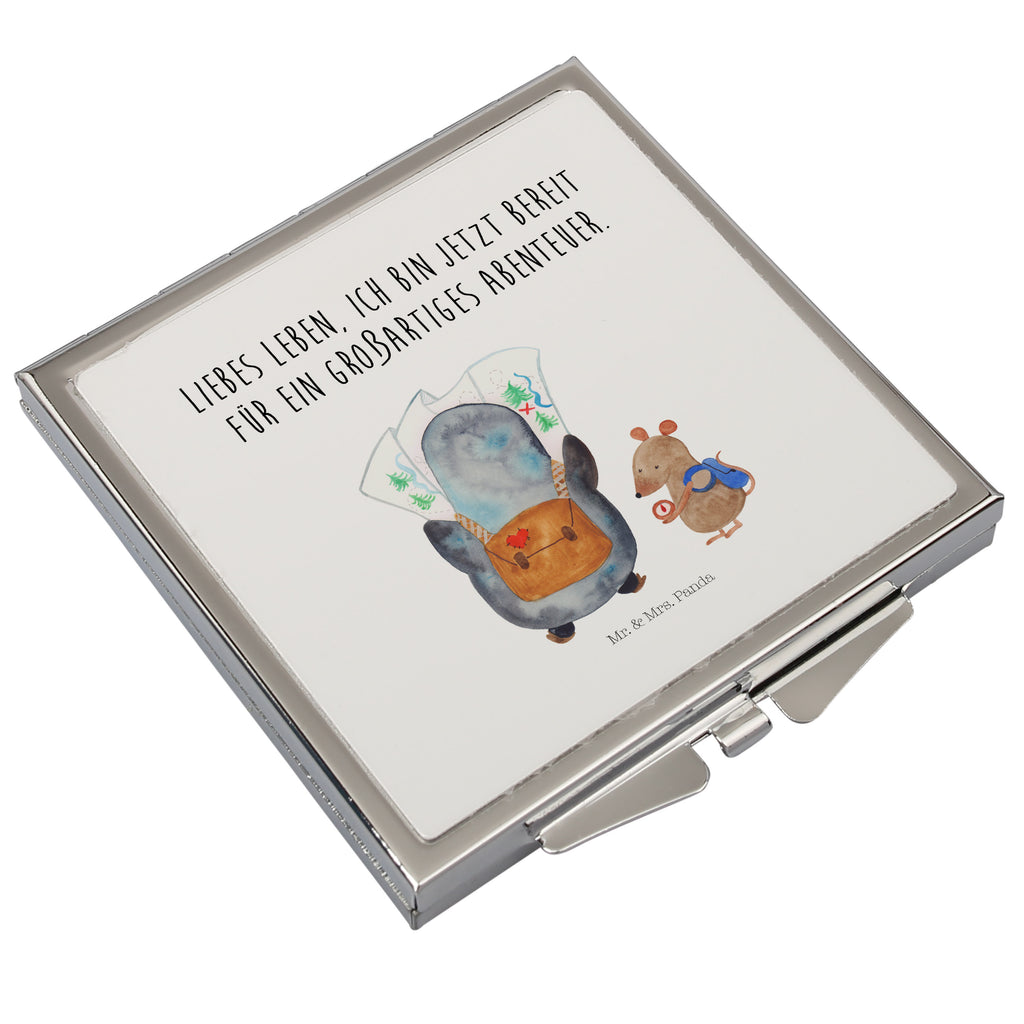 Handtaschenspiegel quadratisch Pinguin & Maus Wanderer Spiegel, Handtasche, Quadrat, silber, schminken, Schminkspiegel, Pinguin, Pinguine, Abenteurer, Abenteuer, Roadtrip, Ausflug, Wanderlust, wandern