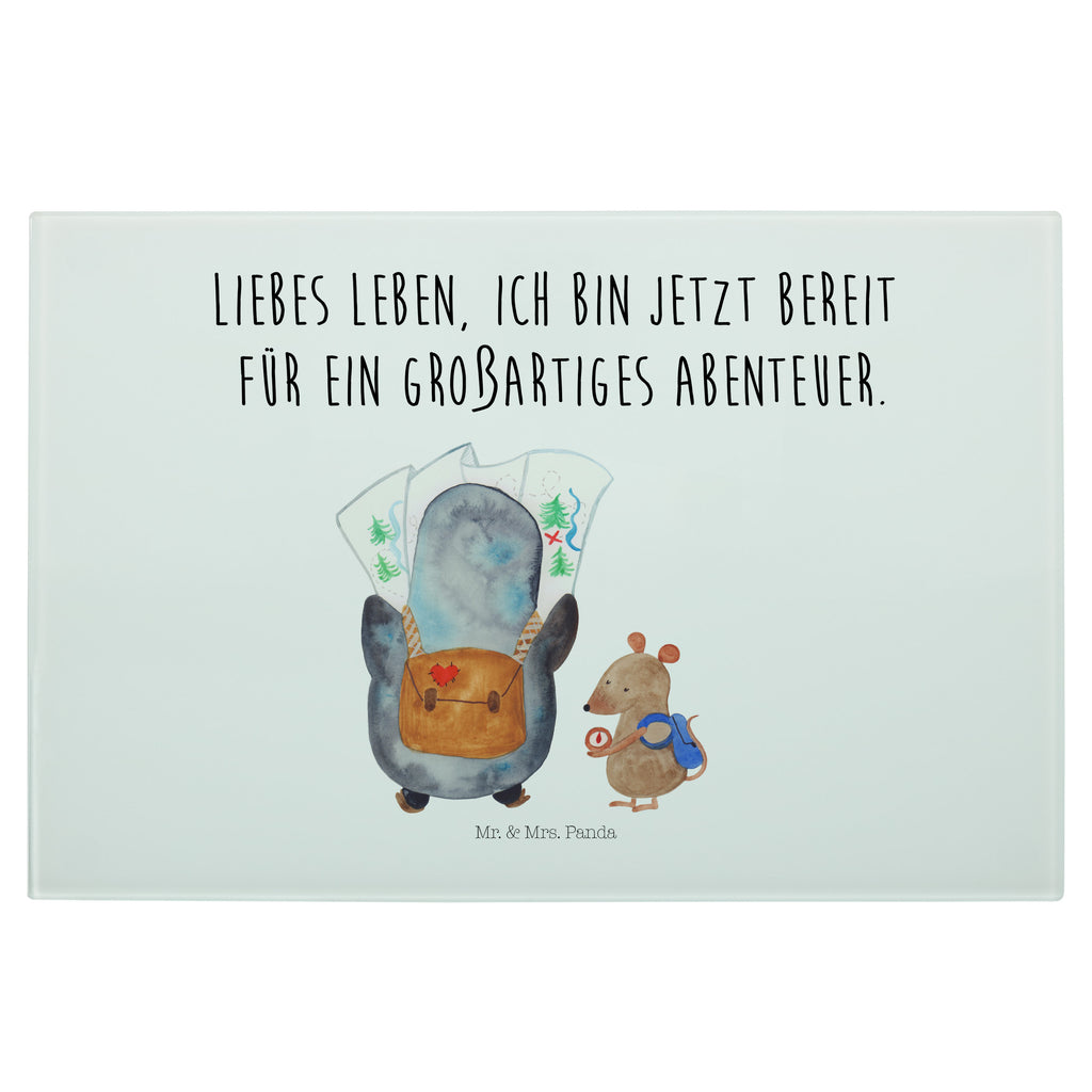 Medium Glas Schneidbrett Pinguin & Maus Wanderer Glasschneidebrett, Schneidebrett, Pinguin, Pinguine, Abenteurer, Abenteuer, Roadtrip, Ausflug, Wanderlust, wandern