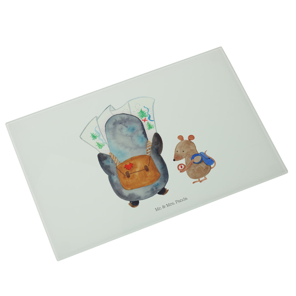 Medium Glas Schneidbrett Pinguin & Maus Wanderer Glasschneidebrett, Schneidebrett, Pinguin, Pinguine, Abenteurer, Abenteuer, Roadtrip, Ausflug, Wanderlust, wandern