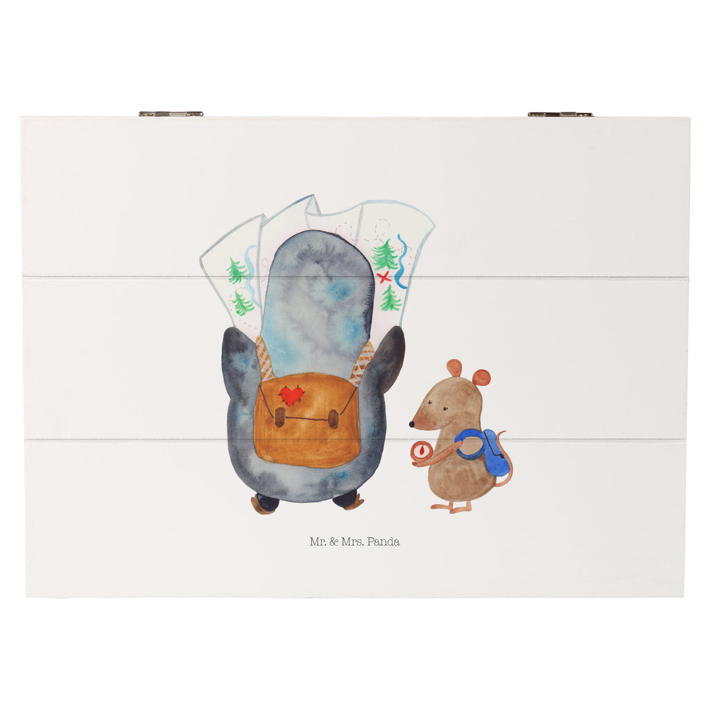 Holzkiste Pinguin & Maus Wanderer Holzkiste, Kiste, Schatzkiste, Truhe, Schatulle, XXL, Erinnerungsbox, Erinnerungskiste, Dekokiste, Aufbewahrungsbox, Pinguin, Pinguine, Abenteurer, Abenteuer, Roadtrip, Ausflug, Wanderlust, wandern