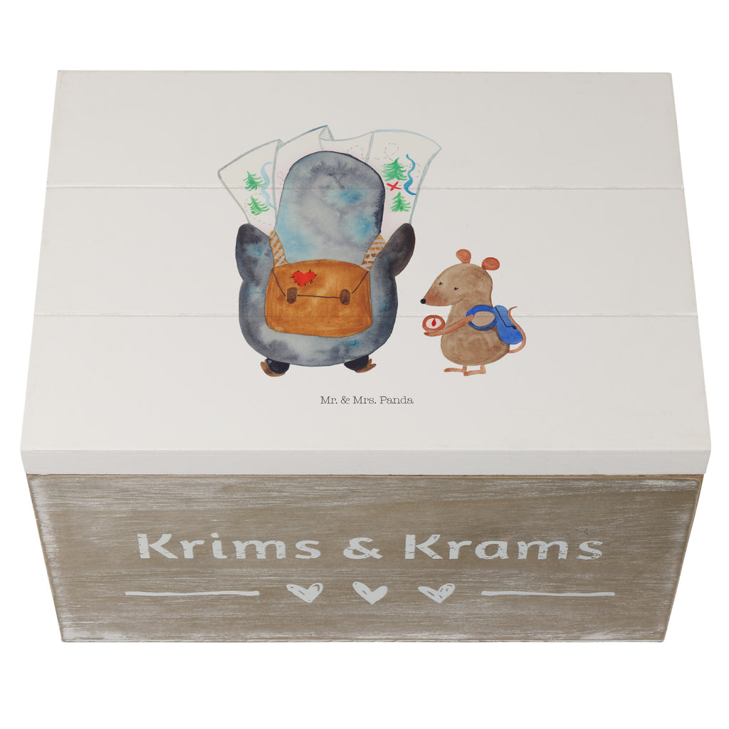 Holzkiste Pinguin & Maus Wanderer Holzkiste, Kiste, Schatzkiste, Truhe, Schatulle, XXL, Erinnerungsbox, Erinnerungskiste, Dekokiste, Aufbewahrungsbox, Pinguin, Pinguine, Abenteurer, Abenteuer, Roadtrip, Ausflug, Wanderlust, wandern