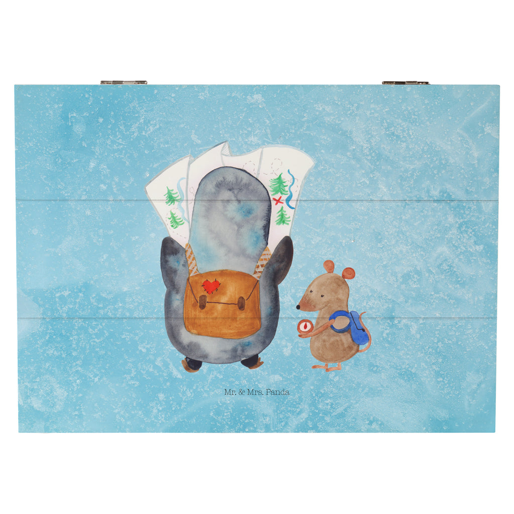 Holzkiste Pinguin & Maus Wanderer Holzkiste, Kiste, Schatzkiste, Truhe, Schatulle, XXL, Erinnerungsbox, Erinnerungskiste, Dekokiste, Aufbewahrungsbox, Pinguin, Pinguine, Abenteurer, Abenteuer, Roadtrip, Ausflug, Wanderlust, wandern