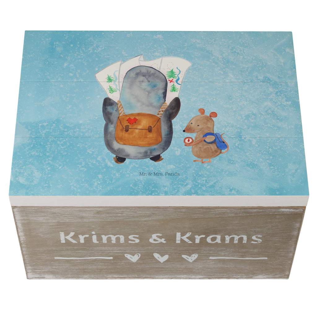 Holzkiste Pinguin & Maus Wanderer Holzkiste, Kiste, Schatzkiste, Truhe, Schatulle, XXL, Erinnerungsbox, Erinnerungskiste, Dekokiste, Aufbewahrungsbox, Pinguin, Pinguine, Abenteurer, Abenteuer, Roadtrip, Ausflug, Wanderlust, wandern