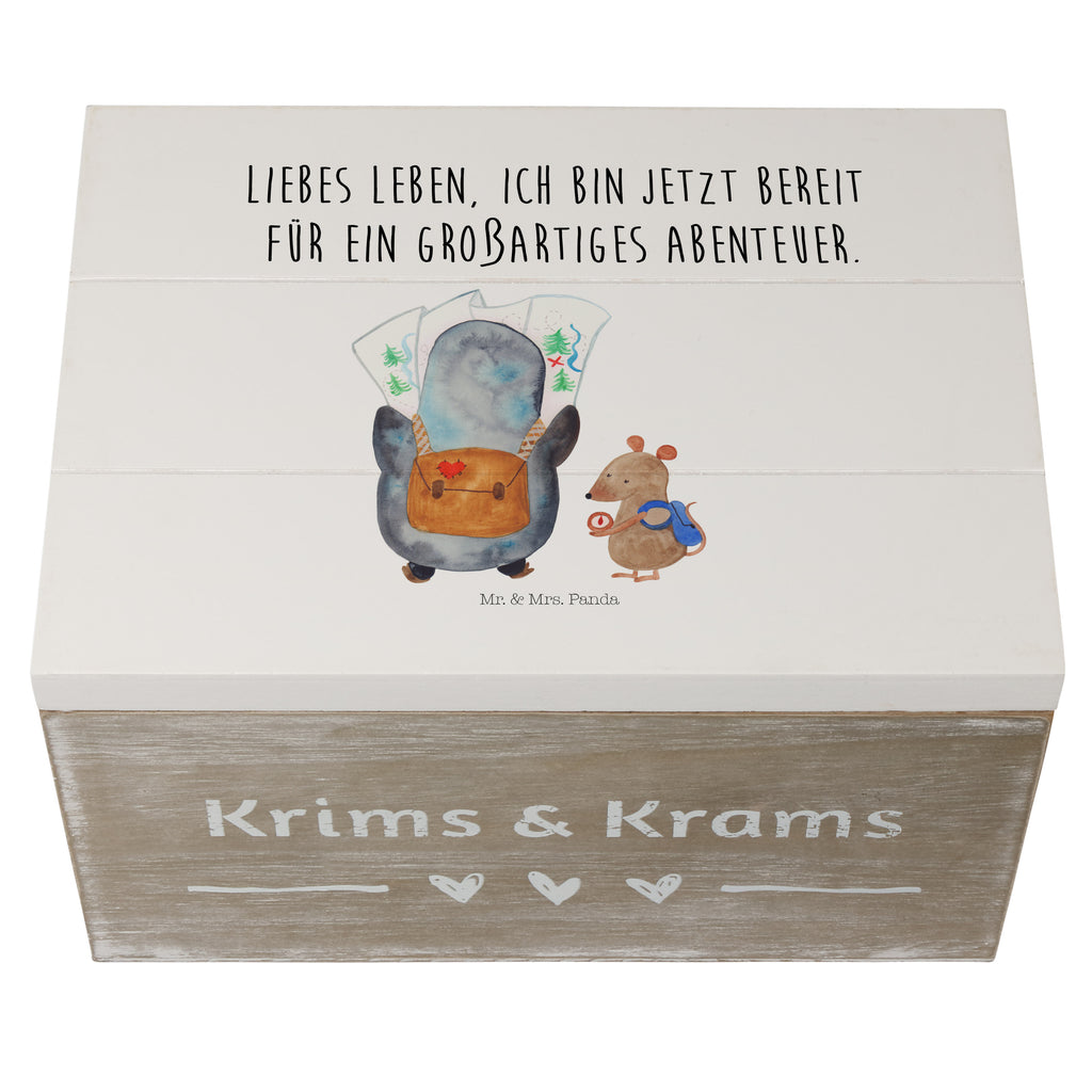 Holzkiste Pinguin & Maus Wanderer Holzkiste, Kiste, Schatzkiste, Truhe, Schatulle, XXL, Erinnerungsbox, Erinnerungskiste, Dekokiste, Aufbewahrungsbox, Pinguin, Pinguine, Abenteurer, Abenteuer, Roadtrip, Ausflug, Wanderlust, wandern