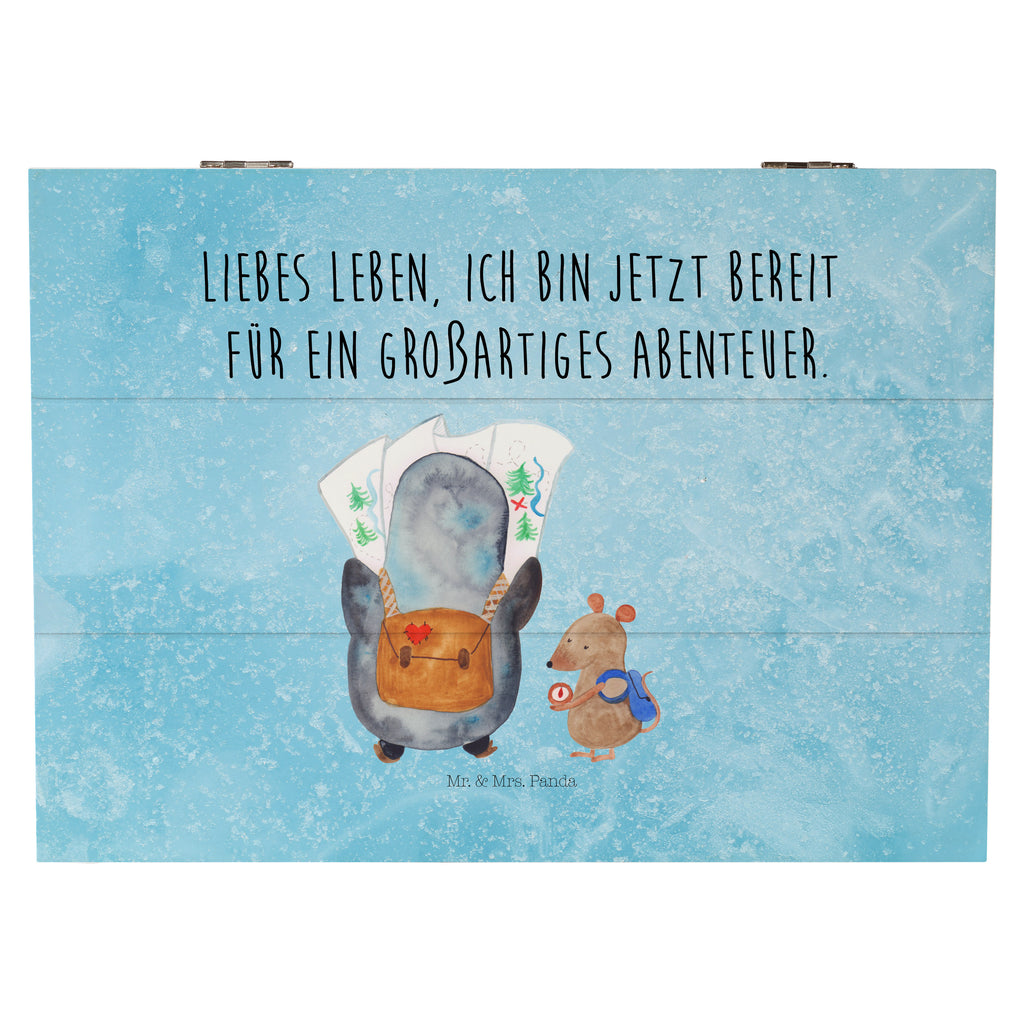 Holzkiste Pinguin & Maus Wanderer Holzkiste, Kiste, Schatzkiste, Truhe, Schatulle, XXL, Erinnerungsbox, Erinnerungskiste, Dekokiste, Aufbewahrungsbox, Pinguin, Pinguine, Abenteurer, Abenteuer, Roadtrip, Ausflug, Wanderlust, wandern