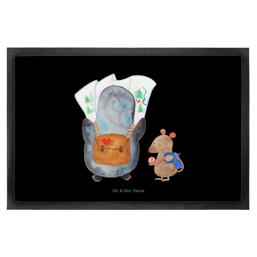 Fußmatte Pinguin & Maus Wanderer Türvorleger, Schmutzmatte, Fußabtreter, Matte, Schmutzfänger, Fußabstreifer, Schmutzfangmatte, Türmatte, Motivfußmatte, Haustürmatte, Vorleger, Pinguin, Pinguine, Abenteurer, Abenteuer, Roadtrip, Ausflug, Wanderlust, wandern