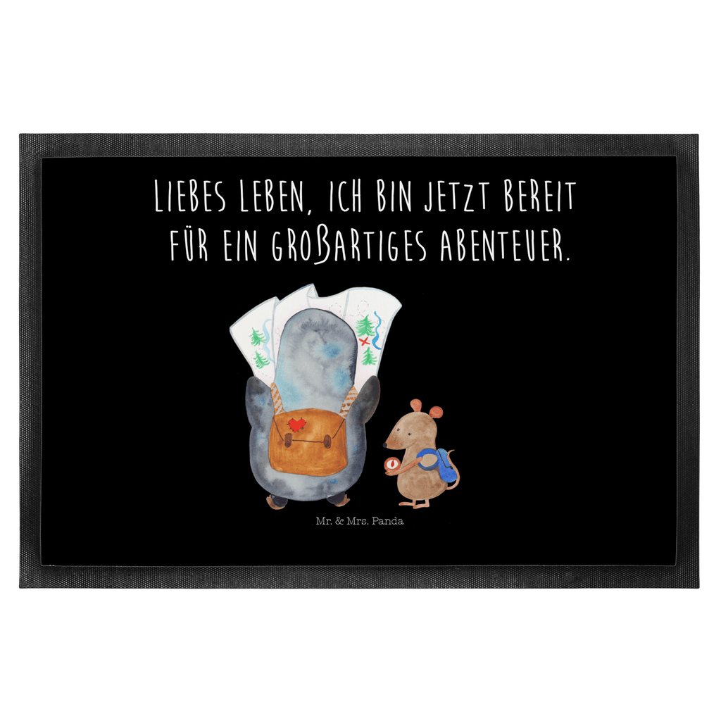 Fußmatte Pinguin & Maus Wanderer Türvorleger, Schmutzmatte, Fußabtreter, Matte, Schmutzfänger, Fußabstreifer, Schmutzfangmatte, Türmatte, Motivfußmatte, Haustürmatte, Vorleger, Pinguin, Pinguine, Abenteurer, Abenteuer, Roadtrip, Ausflug, Wanderlust, wandern