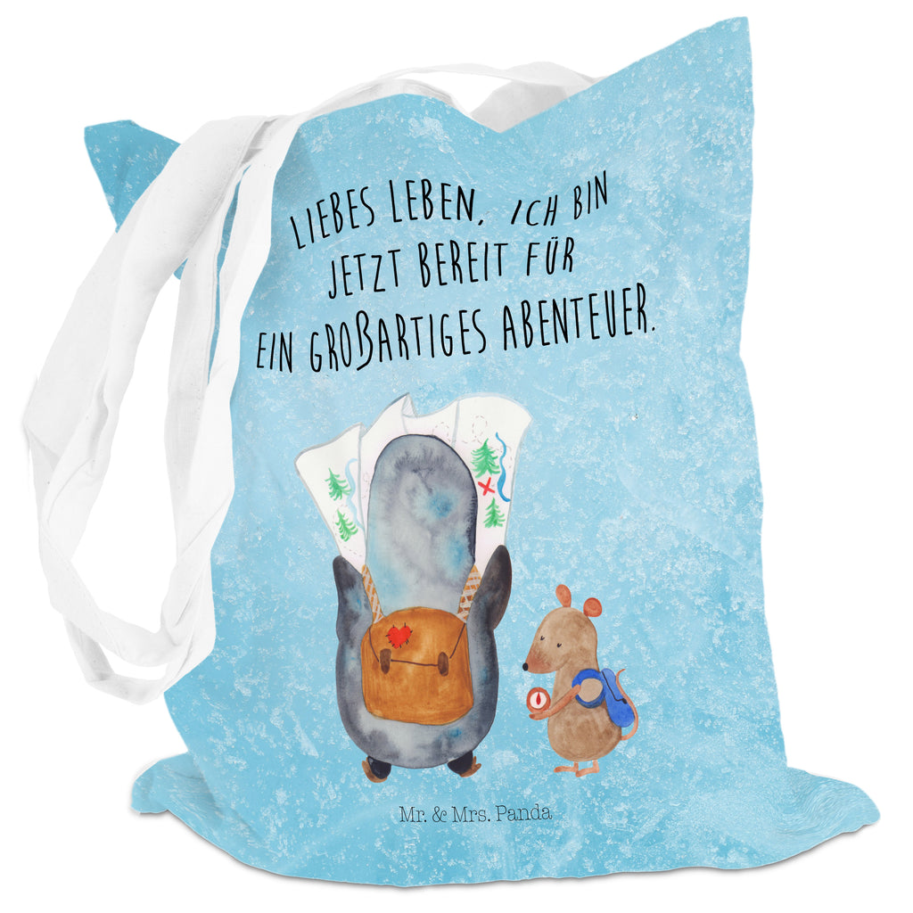 Tragetasche Pinguin & Maus Wanderer Beuteltasche, Beutel, Einkaufstasche, Jutebeutel, Stoffbeutel, Pinguin, Pinguine, Abenteurer, Abenteuer, Roadtrip, Ausflug, Wanderlust, wandern